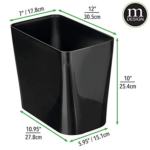 mDesign Plastic Small 3-Gallon Wastebasket, Trashcan Container Bin - for Bathroom, Bedroom, Kitchen, Home Office, Laundry Room - Holds Trash, Garbage, Waste - Black - color: Black