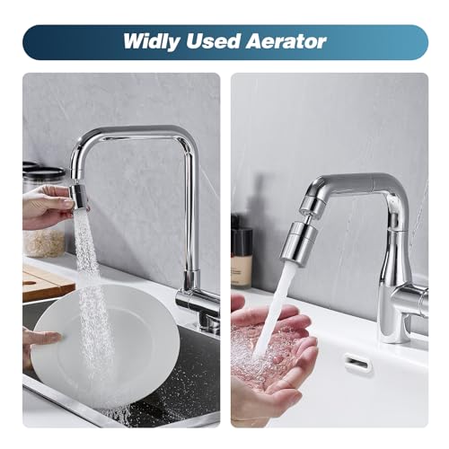 360° Swivel Faucet Aerator, Dual Mode Water Saving Sprayer Head, Chrome Brass Nozzle, Universal Fit for Kitchen & Bathroom Sinks (22mm Male & 24mm Female)