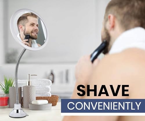 Flexible Round Fogless Shower Mirror for Shaving with Height Adjustable Gooseneck Extension, 360° Swivel and Upgraded Suction Cup - Shatterproof 6.7" Diameter Surface | Upgraded 360° Swivel Suction Cup, Flexible Extension Arm & Shatterproof Design - Deliv
