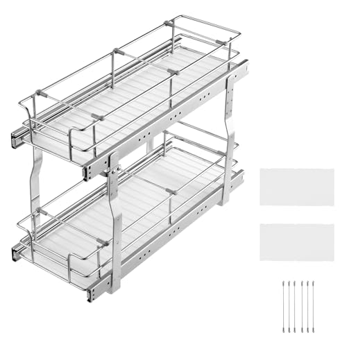 VEVOR Pull Out Cabinet Organizer,8.5" W x 21" D x15.2 HHeavy Duty Slide Out Pantry Shelves, Chrome-Plated Steel Roll Out Drawers for Home, 10" Wx22 Dx19 H Inside Kitchen Cabinet, Bathroom, Under Sink - size: 8.5"W x 21"D x15.2"H