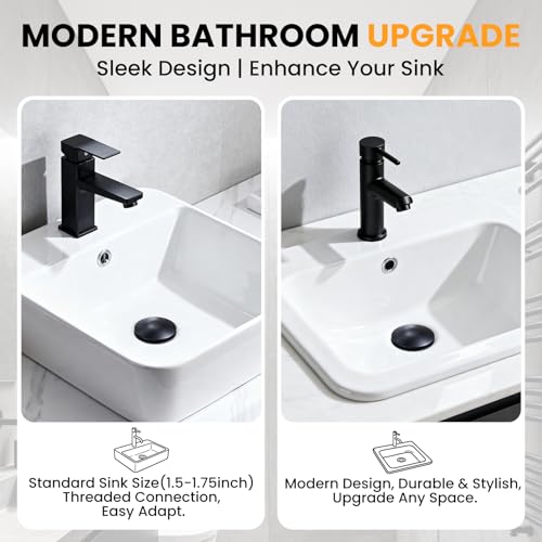 Bathroom Sink Drain with Overflow, Pop Up Drain for Bathroom Sink with Removable Hair Catcher, Matte Black 304 Stainless Steel Bathroom Sink Stopper, Fits 1-1/2" to 1-3/4" Drain Openings - color: Matte Black, style: Big Popup Cap