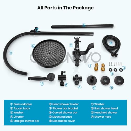 gotonovo Exposed Shower Faucet Set with Tub Spout Oil Rubbed Bronze | Brass Bathroom Shower System,8 Inch Rainfall Head with Handheld Spray and Tub Filler,Adjustable Height,6’’ Hole Distance - color: Bronze