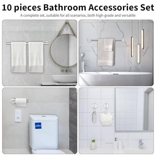 Newfun 10-Pieces Brushed Nickel Bathroom Hardware Set 24 Inch | Includes 24 Inch Towel Racks for Bathroom Wall Mounted, Toilet Paper Holder, Towel Hooks, Towel Rings for Bathroom Wall - color: Brushed Nickel-ring