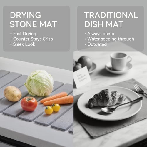 Stone Drying Mat for Kitchen Counter, 24"(L)×16"(W), Drying Matt Kitchen Counter, Quick Dry Stone Dishes Mats, Foldable Diatomaceous Earth Mat (Dove Gray) - color: Dove Gray