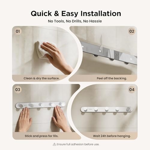 JOMOO Bathroom Robe Hook, Stainless Steel 2 Pack Adhesive Wall Hooks for Bathroom,No Drill Towel Hooks for Bathrooms, Metal Robe Hook Rack Wall Mount - color: Chrome