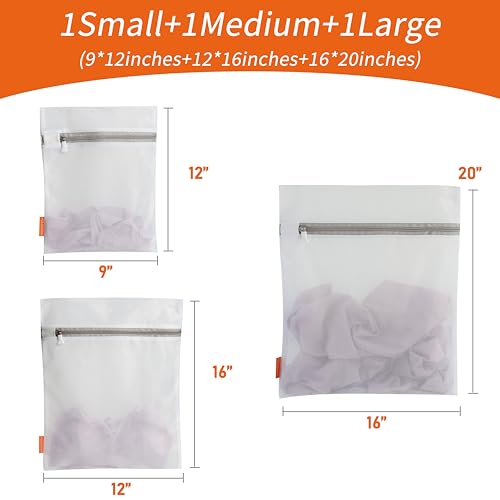 Mesh Laundry Bags 3 Pack (Large, Medium, Small) | Durable Zipper, For Delicates, Lingerie, Bras, Underwear, Protect Garments in Washing Machine - size: 1 Large, 1 Medium, 1 Small