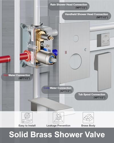 Aolemi Shower System with Tub Spout and Valve Brushed Nickel | 10-Inch Square Wall Mounted Rainfall Shower Head and Handheld,3-Function Bathtub Shower Faucet Set - color: Nickel