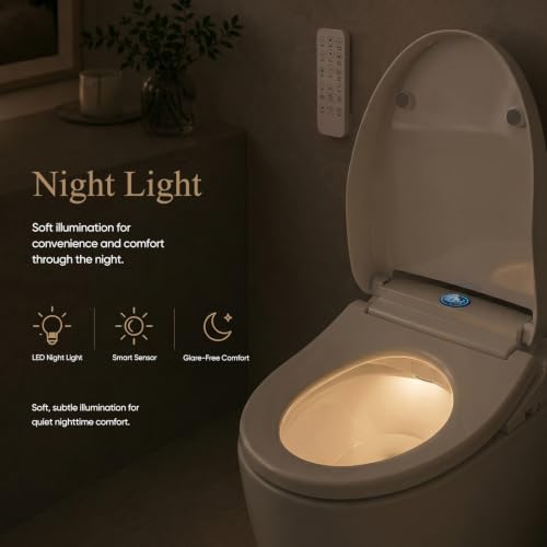 GAICOM Bidet Toilet Seat Elongated, Electric Smart Heated Toilet Seat | Instant Warm Water & Dryer, Multiple Cleaning Modes, Remote Control, Self-Clean Nozzle, Soft Closed, Night Light - color: Ivory