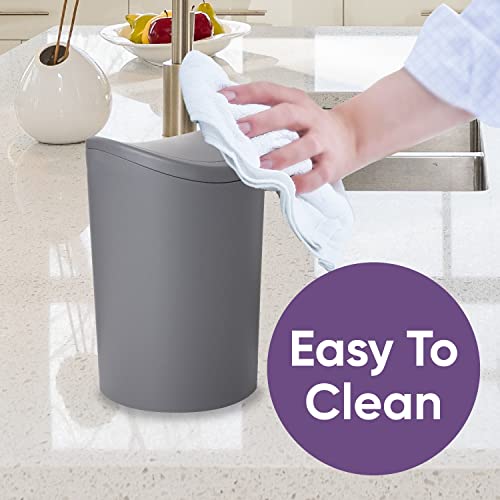 Superio MIni Bathroom Trash Can with Lid, Modern Grey Mini Waste Bin with Swing Lid (1 1/2 Gallon, 6 Liter) Plastic Garbage Can for Kitchen, Bathroom, Bedroom, Office, Under Desk (1, Grey) - color: Grey
