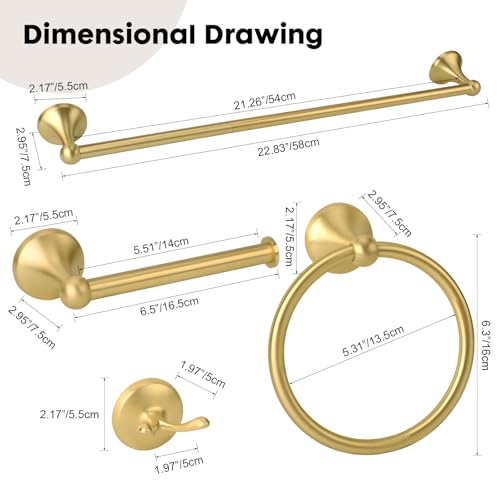 4 Piece Antique Bathroom Hardware Accessories Set Brushed Gold,24 Inch Towel Bar Set,Towel Rack Set,Bathroom Towel Holder Set - color: Brushed Gold