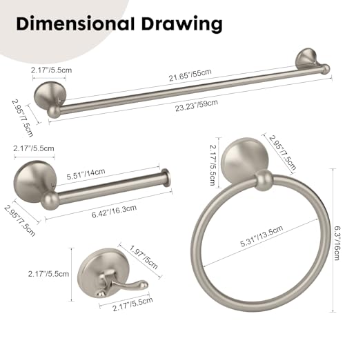 4-Piece Brushed Nickel Bathroom Hardware Accessories Set, 24 Inch Towel Bar, Towel Rack, Bathroom Towel Holder - color: Brushed Nickel