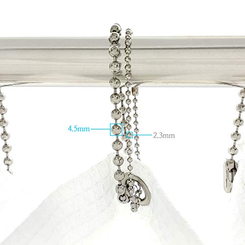 Nickel Shower Curtain Hooks, 6 Inch Ball Chain Design, 12 Pack Rust-Resistant Metal Curtain Rings for Bathroom Rods, Heavy Duty 4.5mm Shower Curtain Hangers - color: Nickel, size: 6 Inch