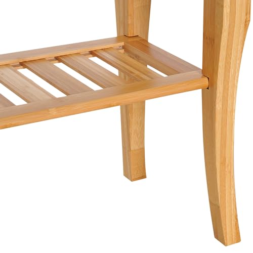 Long Bamboo Shower Bench Seat, 20" Wooden Shower Stool with Underneath Storage Shelf Shoe Organizer