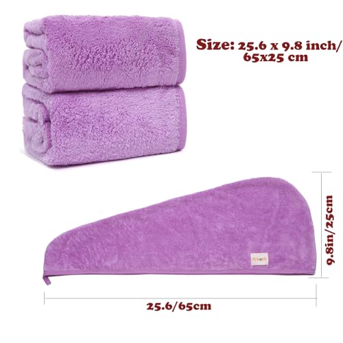 M-bestl 2 Pack Microfiber Hair Towel Wrap,Hair Drying Towel with Button,Absorbent Head Towel to Dry Hair Quickly (Purple) - color: Purple