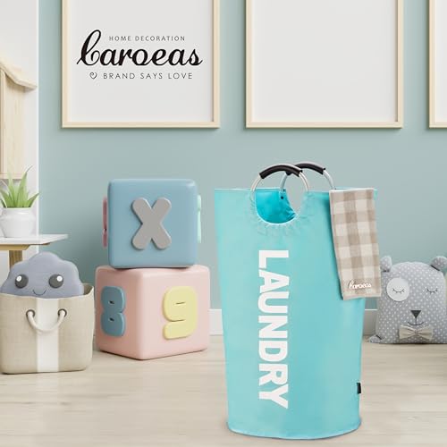 Caroeas 100L Laundry Basket,Large Laundry Hamper, Laundry Bag with Padded Handles, Clothes Hamper Stands Up Well, Collapsible Free Standing Easy Storage Washing Bin (Light Blue,100L) - color: Light Blue, size: 100L