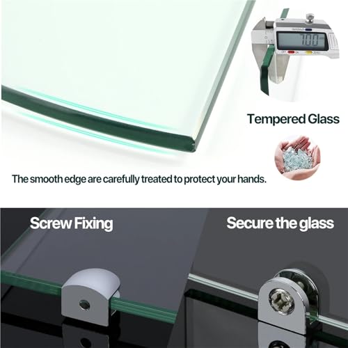 Bathroom Glass Corner Shelf Wall Mounted 7MM Tempered Transparent Glass with Chromed Shelf Brackets