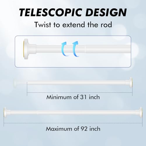 White Shower Curtain Rod Tension 30 to 92 Inch,1 Inch Diameter Adjustable Tension Curtain Rod No Drilling,Shower Rods for Bathroom,No Rust - color: White, size: 30" to 92"