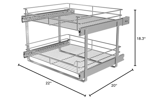 2-Tier Cabinet Pull Out Shelves, 20" W x 22" D, Chrome | Heavy-Gauge Wire Kitchen Cabinet Organizer, 100 lbs Capacity, Ball-Bearing Glides, Min 21" Opening, Pots & Pans Organizer - size: 20 x 22 Inch