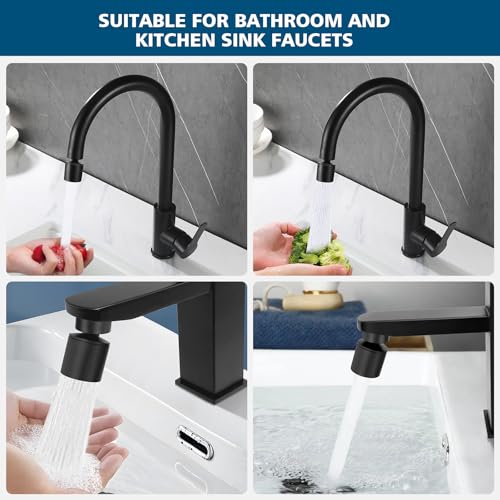 Swivel faucet aerator, 360° Swivel Kitchen Faucet Aerator, Dual-function 2-Flow Sprayer Faucet Head Replacement Kitchen Sink Faucet 55/64 inch Female Thread Faucet Extender (Matte Black-1) - color: Matte Black-1