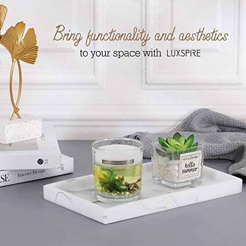Luxspire Resin Bathroom Vanity Tray Countertop Organizer, M, Marble White | 10 x 6 inch, non-slip waterproof resin, easy wipe clean, fits bath kitchen vanity, holds jewelry toiletries soap - color: Marble White, size: M