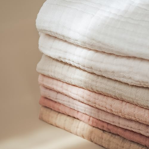 Konssy Baby Muslin Washcloths 7-Pack, 100% Cotton Baby Bath Washcloths, Soft & Absorbent Wash Cloths and Burp Cloths for Newborn Kids Girls & Boys, 11x11 inches - color: Pastel