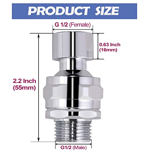 Shower Head Swivel Ball Adapter Brass Adjustable Shower Arm Connector Universal Showering Component Shower Arm Extension, Polished Chrome - color: Polished Chrome
