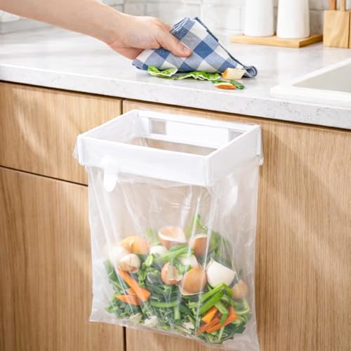 7.3in×5.0in×2.6in Foldable Wall-Mounted Trash Rack – No Drill Collapsible Hanging Garbage Bag for Cabinet Doors Table Sides Kitchen Bathroom Office College