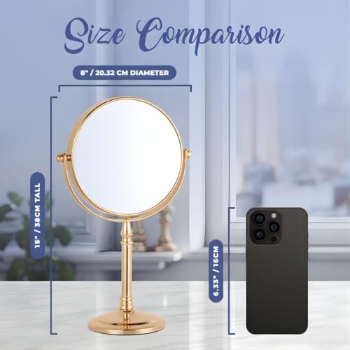 Double Sided 10X/1X Magnifying Makeup Mirror, 8" x 15" (Gold) | The Ideal Present! Large Double-Sided Design with Stand, Elegant Vanity Piece for Dressing Table, Bedroom & Beauty Routines - color: Gold