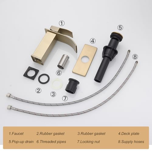 Bathroom Sink Faucet Waterfall Single Handle with Deck Plate | Brushed Gold,Pop Up Drain,Single Hole,Precise Water Adjustment,Rust-resistant Construction,Easy to Clean,Long-lasting Use - color: Brushed Gold, size: Modern Bathroom Sink Faucet