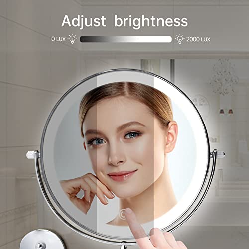 FUNTOUCH 5000mAh Rechargeable Wall Mounted Lighted Makeup Mirror 1X30X | Double Sided 1X 30X Magnifying, 3 Color Lighting, Touch Screen Dimming, Extended Arm 360 Rotation Shaving Bathroom Mirror - color: Silver