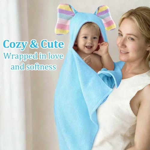 VOOVA & MOVAS Blue Baby Hooded Bath Towels, Organic 100% Cotton,33"X31.5" - color: Baby Blue Elephant, size: 33 x 31.5 inches