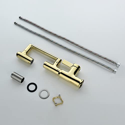 Rotatable Bathroom Faucet with Temperature Display in Fahrenheit (Batteries-Free), 3 Water Outlet Modes, Polished Gold, BF2204-5 - color: Polished Gold