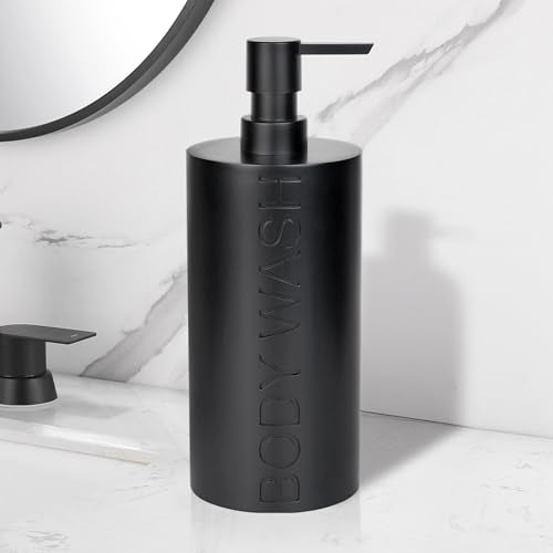 Matte Black Body Wash Dispenser Luxurious Refillable Pump Bottle with Embossed Text, Durable Construction for Bathroom and Shower - color: Body Wash Black