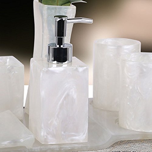 Resin Soap Dish, Soap Dispenser, Toothbrush Holder & Tumbler Bathroom Accessory 5 Piece Set (White) - color: White