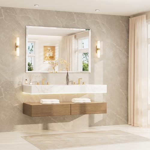 TETOTE 55" x 36" Large Mirror with Frameless Tempered Beveled Edge for Vanity and Bathroom - size: 36"L x 55"W