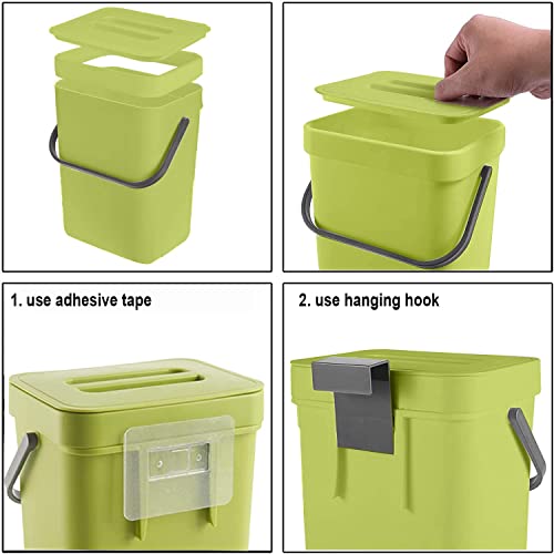 LALASTAR Small Plastic Trash Can, Hanging Small Trash Can with Lid Under Sink for Kitchen, Food Waste Bin for Countertop, Mountable Garbage Can for Bathroom, RV, 5L/1.3 Gal, Green - color: Green