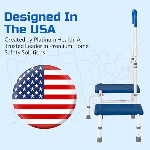 Platinum Health AdjustaStep Double-Step Step Stool with Side-Mounted Safety Handle. Adjustable Height. Padded Handle, Non-Slip Steps. Quick, Tool-Less Assembly. - size: 300 lb. Capacity - 2 Steps