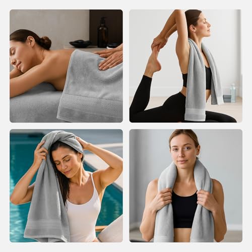 REDKISS 8 Piece Grey Towels Set - 100% Cotton Towels Set with 2 Large Bath Towels, 2 Hand, 4 Washcloths, 600 GSM Highly Absorbent Bath Towel Sets, Gray Quick Dry Shower Towel for Family Gym - color: Gray