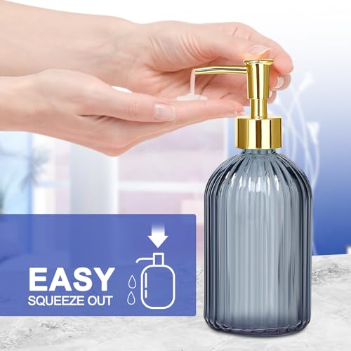 Haturi Glass Bathroom Accessories Set, Blue Bathroom Set, 4 Pcs | Kit w/ Bathroom Soap Dispenser Set, Toothbrush Holder, Qtip Holder, Vanity Tray, Blue Bathroom Decor, Gift for Home Apartment - style: Blue
