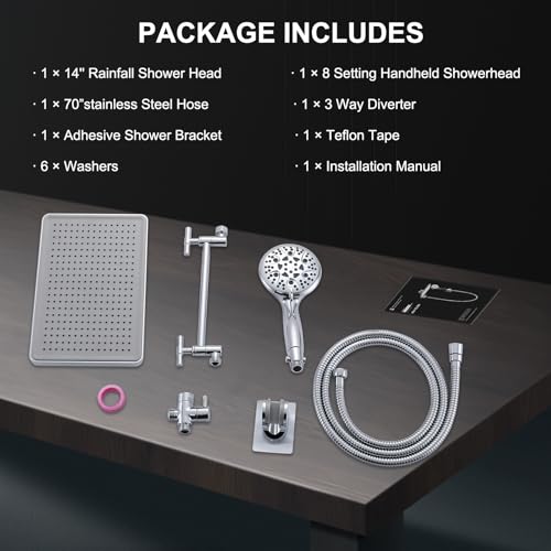 Rain Shower Head Combo-14''Rainfall ShowerHead,8 Modes Handheld with ON/OFF Pause Switch, Double High Pressure Shower heads with Hose,Adjustable and detachable for Couple and Kids - style: Contemporary