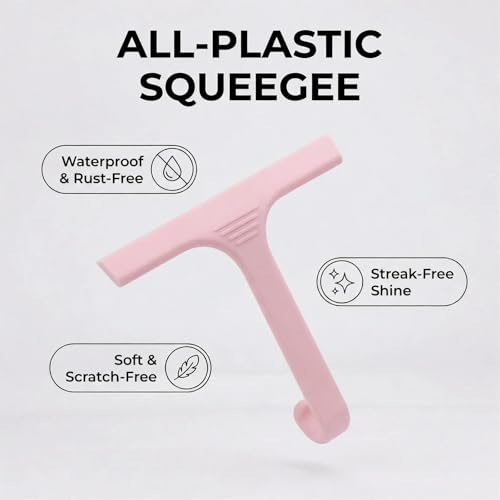 Silicone Shower Squeegee - All-in-One Design with Built-in Hook, 10 Inch Streak-Free Bathroom and car Cleaner for Glass Doors, Mirrors, Windows, Tiles Pink - color: Pink