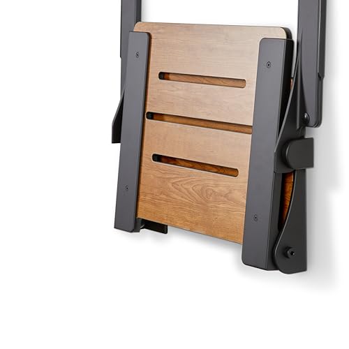 Seachrome Silhouette Comfort Folding Wall Mount Shower Bench Seat with Arms, Rustic Teak Seat with Matte Black Frame - color: Rustic Teak With Matte Black Frame