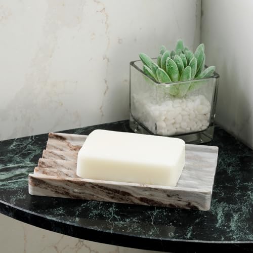 Karibiber Soap Holder, Marble Soap Dish for Shower, Bar Soaps Holder with Water Ripple Design, Easy Cleaning Soaps Saver for Kitchen Sink,Bathroom, Executive Indian Natural Stone Soap Tray - color: Italy-palissandro