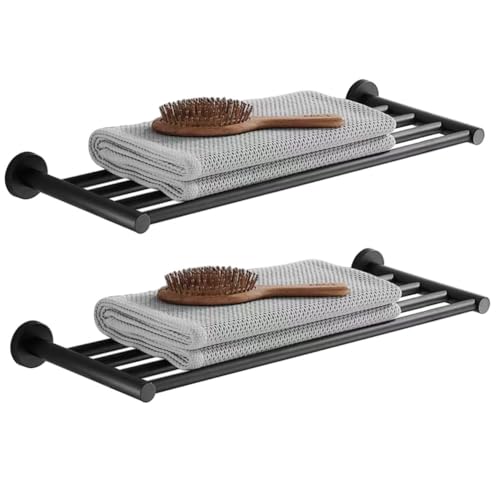 20 Inch Bathroom Towel Rack, Hotel Style Towel Racks for Bathroom Wall Mounted, Modern Towel Bar Rack, 2-Tier Towel Shelves, Black - color: Black, size: 20 Inches