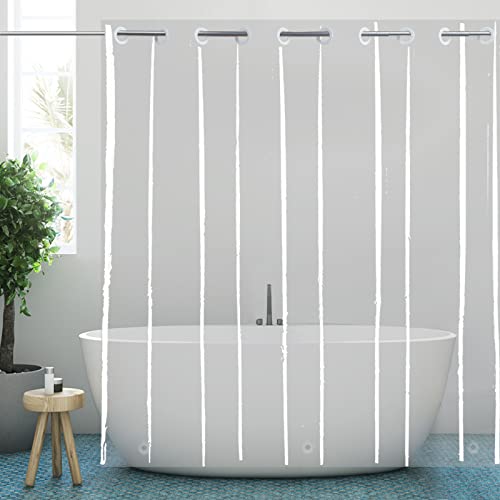 No Hook Clear Shower Curtain Liner PEVA Plastic Waterproof Heavy Duty Bathroom Curtain Hook Free Transparent Shower Liner 72x74 Inches | PEVA Plastic Vinyl Waterproof Bathroom Curtain Hook Free Transparent Shower Liner with bottom Magents - color: Clear,