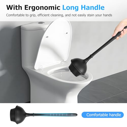 2 Pack 2 in 1 Toilet Brush and Plunger Set, Bathroom Cleaning, Black, | Extended Handle Plunger, Stiff Bristle Toilet Brush With, Cleaning Tools, Plunger And Brush Set