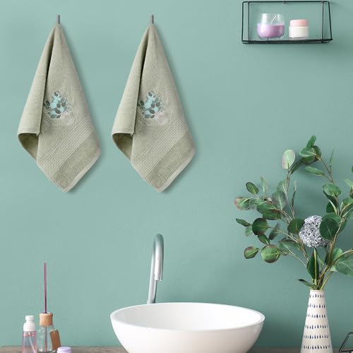 SmoothNovelty 2 Pcs Eucalyptus Hand Towels Gray Green Bathroom Decor 14x29 Inch Embroidered 100% Cotton Soft Absorbent Spring Summer Decorative Hand Towels for Bathroom Kitchen - style: Eucalyptus