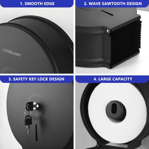 Gorlary Commercial Jumbo Toilet Paper Dispenser with Lock, Matte Black | Wall Mount Stainless Steel Roll Holder, 9 inch Commercial Toilet Paper Roll Holder for Bathroom Office Restaurant - color: Black-without Shelf