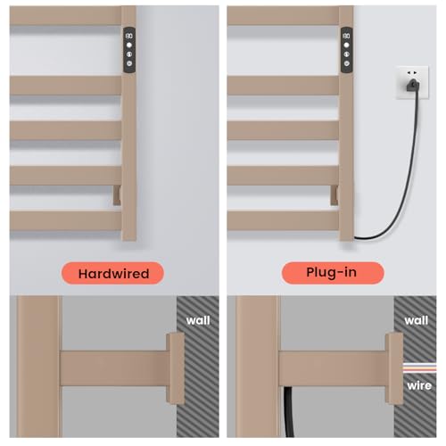 Towel Warmer,Stainless Steel Towel Warmer Rack for Bathroom -10 Bars Wall Mounted Towel Heater with Intelligent Touch Screen Timer, Hard Wired/Plug-in, Earth Tone