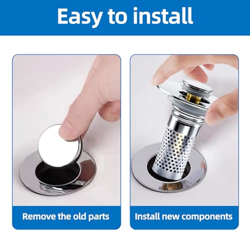 Bathroom Sink Drain Strainer, Pop-up Sink Drain Strainer with Removable Stainless Basket Hair Catcher, Bathroom Sink Stopper,1 Pack